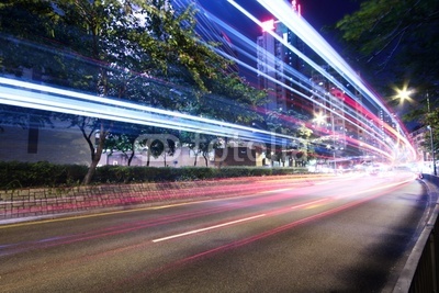 Modern Urban City with Freeway Traffic at Night, hong kong
