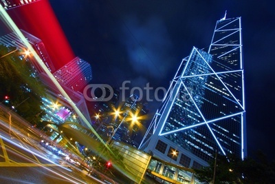 Busy traffic in city at night - Pearl of the East: Hong Kong.