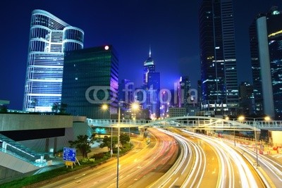 Hong kong downtown with traffic at night