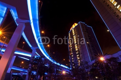 Yanan elevated road by night in Shanghai - China