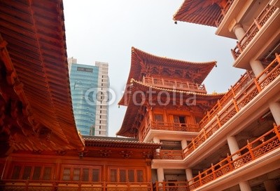 Wooden Buildings Hallsl Jing An Temple Shanghai China