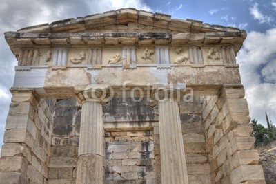 the reconstructed Treasury of Athens at Delphi Greece