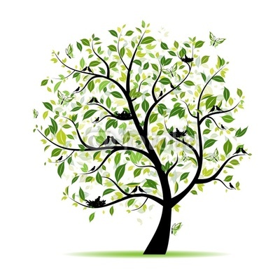 Spring tree green with birds for your design