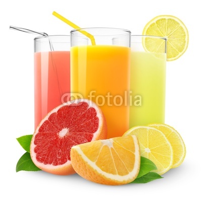 Fresh citrus juices isolated on white
