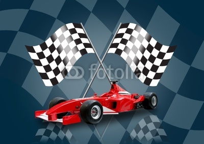 red formula one car and flag