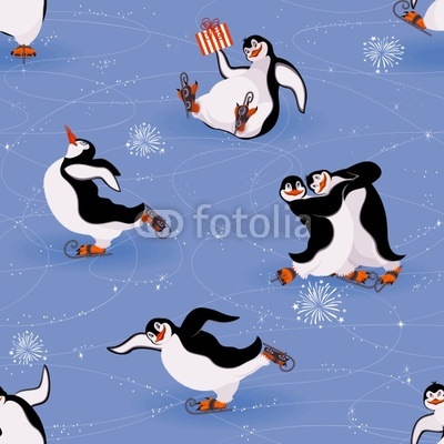 Penguins skating seamless pattern