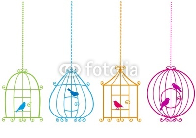 lovely birdcages with birds, vector