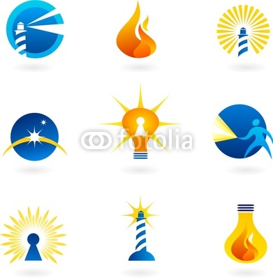 Light and fire icons and logos