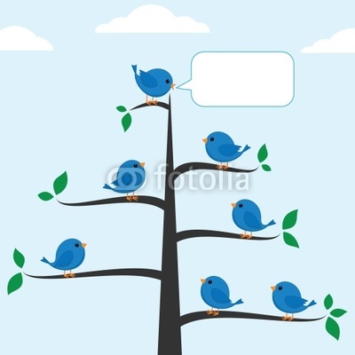 Cartoon blue bird talking to other