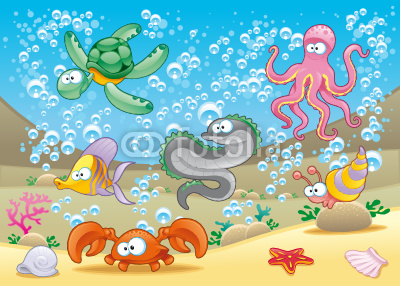 Family of marine animals in the sea