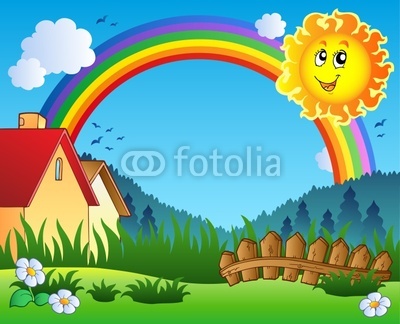 Landscape with Sun and rainbow