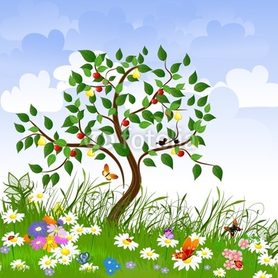 Flower clearing with fruit trees