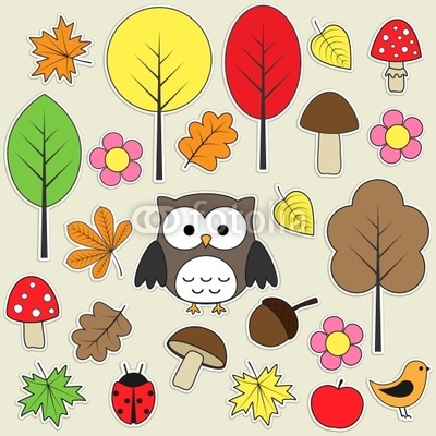 Set of autumnal bright stickers.