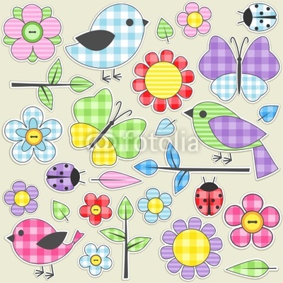 Set of nature textile stickers