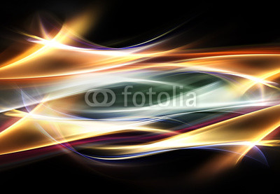 Abstract waves of gold light on black background