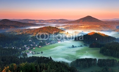 Misty morning - Sunrise in beautiful mountain Czech switzerland