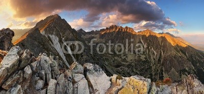 Mountain sunset panorama at autumn in Slovakia - High Tatras