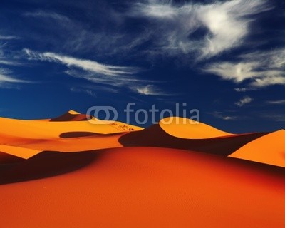 Sand dune in Sahara Desert at sunset, Tadrart, Algeria