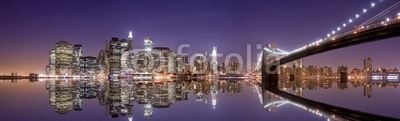 New York skyline and reflection at night