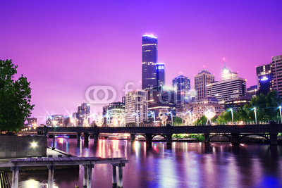 Night Urban City Skyline. Melbourne. Australia