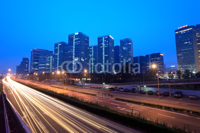 light trails on the road at dusk