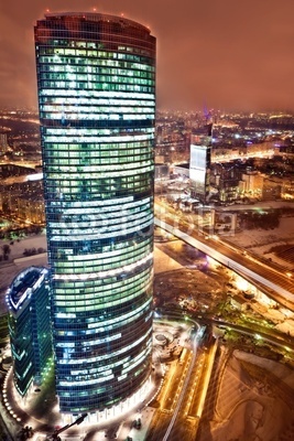 Aerial view on Moscow City business centre at night