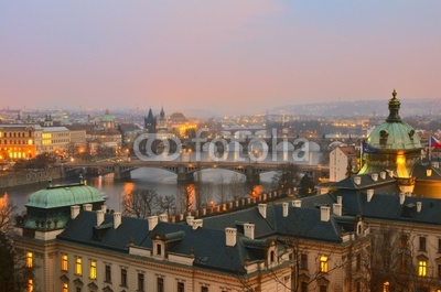View on Prague bridges at sunset