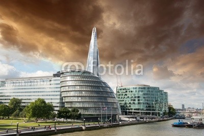 New London city hall with Thames river, panoramic view from Towe
