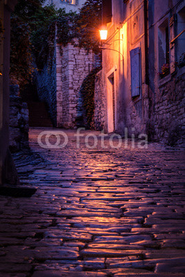 Old paved street at night -Pula ,Croatia