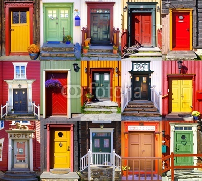 Collage of doors in Røros. Norway