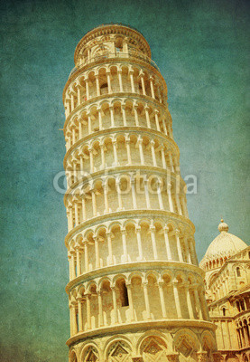 Vintage image of Leaning tower of Pisa, Italy