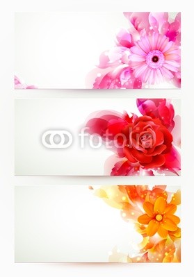 set of three banners, abstract headers with flowers