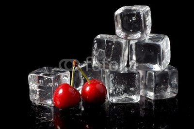 Ice cube with cherries