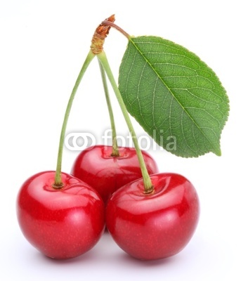 Three ripe cherries.