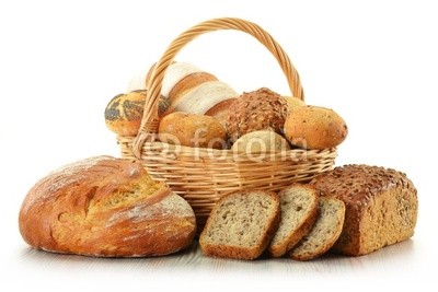 Composition with bread and rolls isolated on white