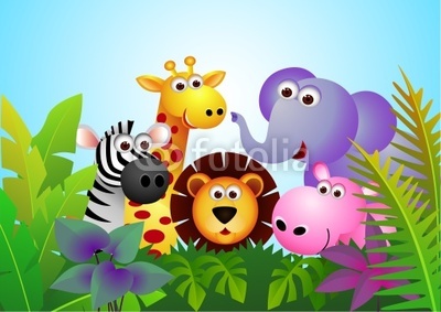 Cute animal cartoon in the jungle