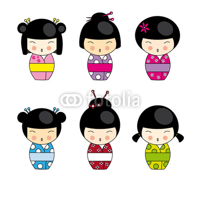 Set  Kokeshi Japanese dolls, vector