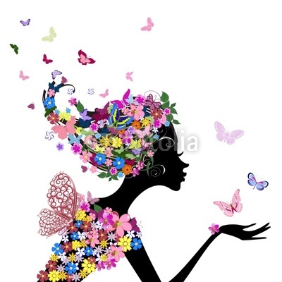 girl with flowers and butterflies
