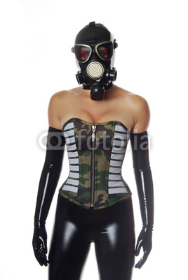 Sexy GasMask Girl in a Camouflage Corset