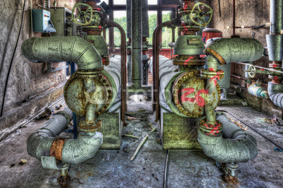 Industrial boiler room in a derelict factory