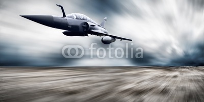 Military airplan on the speed